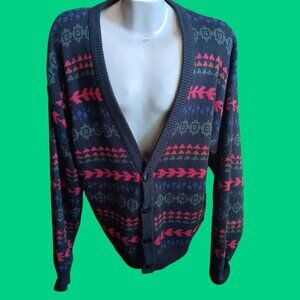 Vintage XL Cardigan Sweater Men's Graphix Ugly Geometric Pattern Black Cosby 90s
